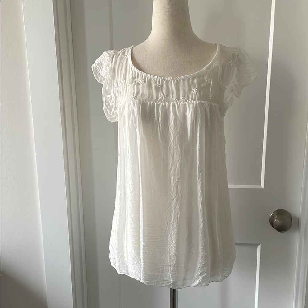 White Flutter Sleeve Smocked Blouse